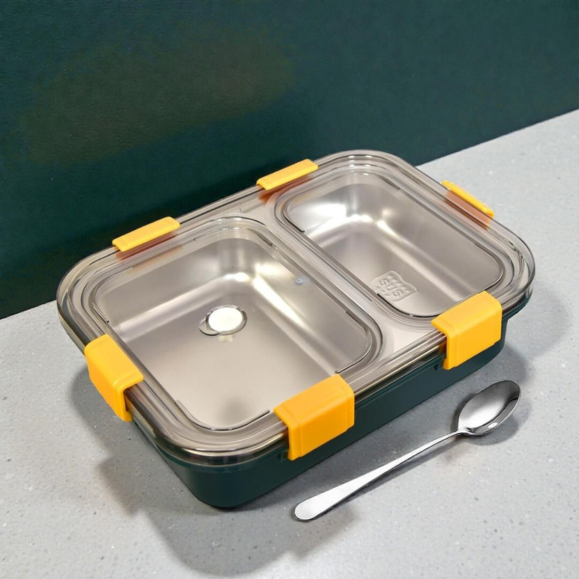 Clumara Compact Steel Lunch Box 750ml BPA Free dual compartment for travel use Set 2 Containers Stainless Steel College Lunch Box(750 ml)