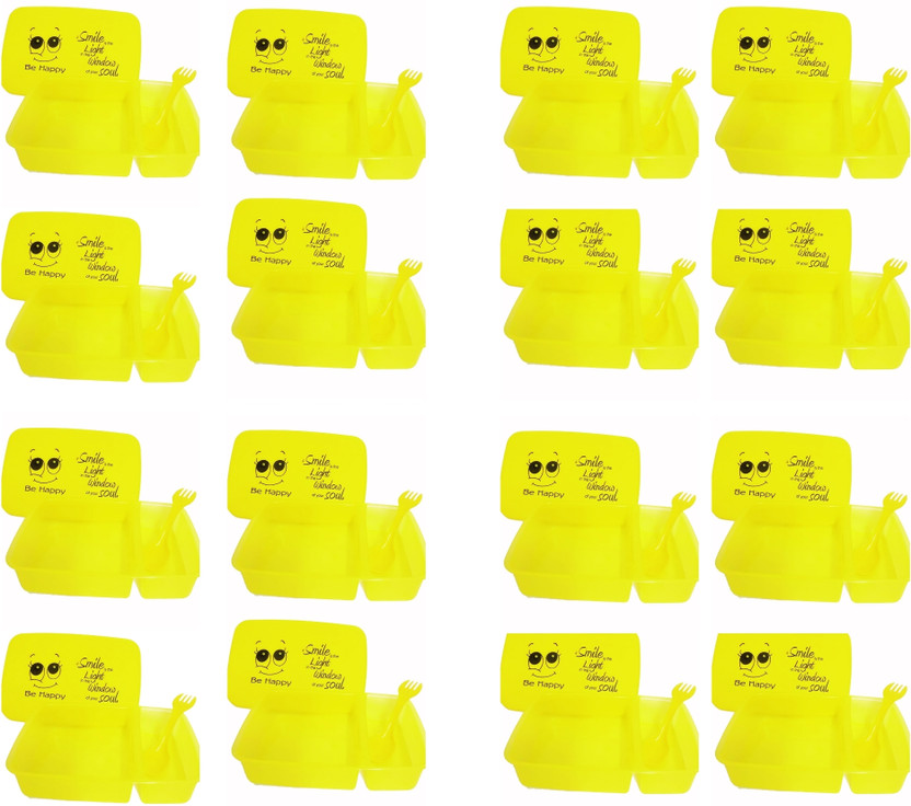 Kartual Smiley Lunch Box – Ideal Birthday Return Gift for Boys and Girls (Pack of 12) 2 Containers Plastic School Lunch Box(250 ml)