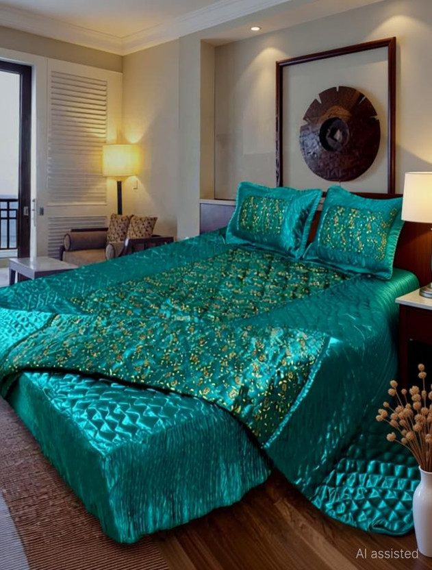 Chelsi Satin King Sized Bedding Set(Multicolor, 1 Double Bedsheet with 2 Pillow Cover 1 AC Double Comforter)