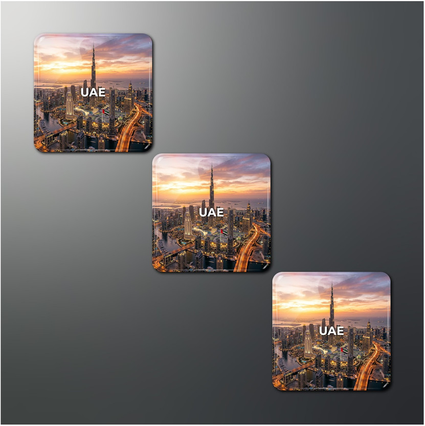 OPRYX "UAE" Skyline Magnet (2x2 in, Glossy) Fridge Magnet Pack of 3(Multicolor)