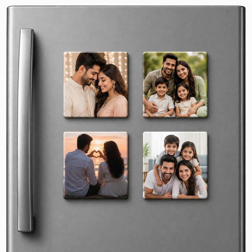 jojo jojo creation Personalized Couple & Family Photo Magnets Fridge Magnet, Multipurpose Office Magnets, Photo Gallery Magnets Pack of 4(Multicolor) - Flipkart Deal