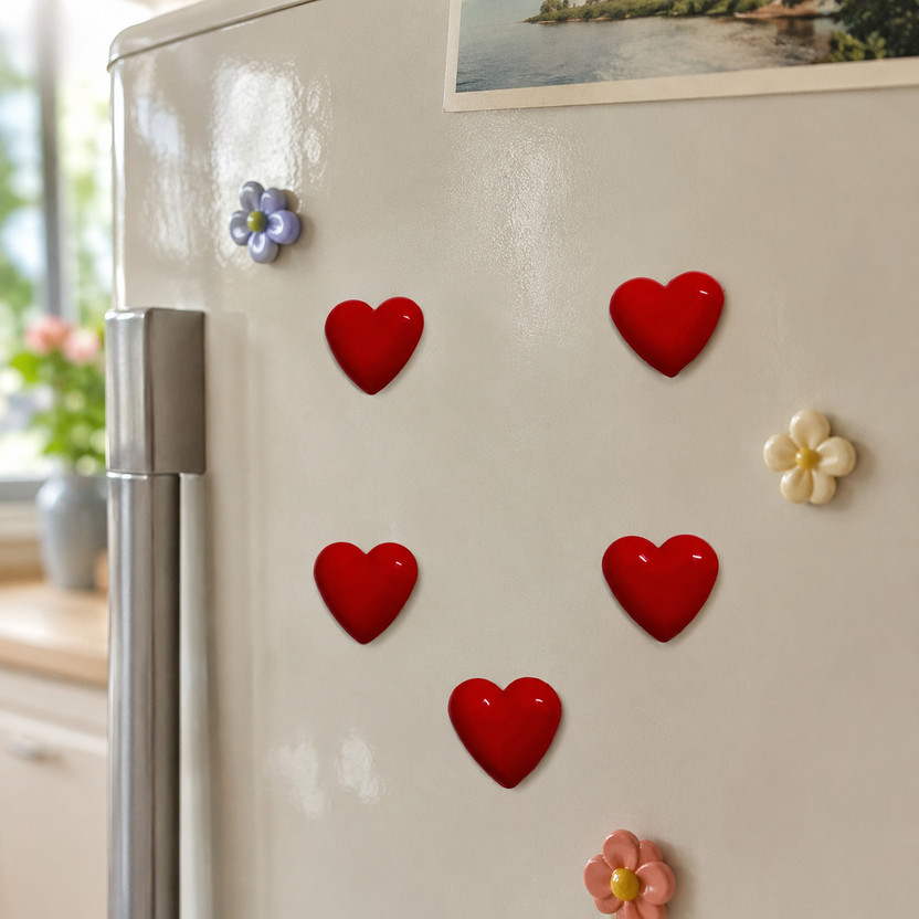 HOBIGO Red Heart Fridge Magnets Set 5| Cute Heart Shaped Refrigerator Magnets|3 x 3 cm Door Magnet, Fridge Magnet, Kitchen Organiser Magnet Pack of 5(Red)