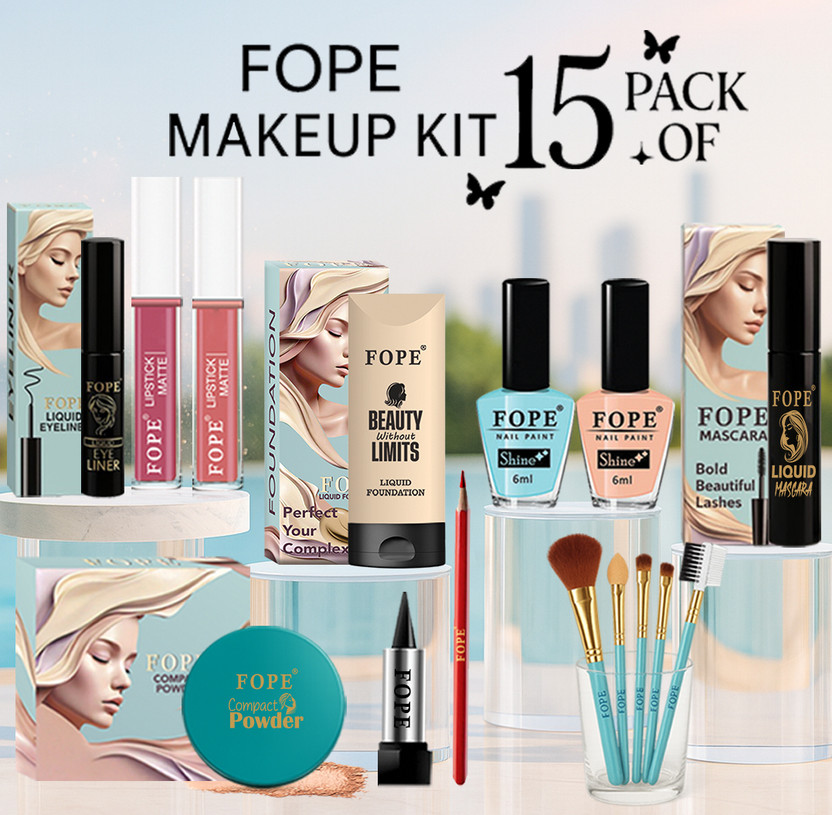 FOPE Makeup Kit For Beginners Affordable Lightweight Easy To Apply Daily Makeup Combo(Pack of 15)
