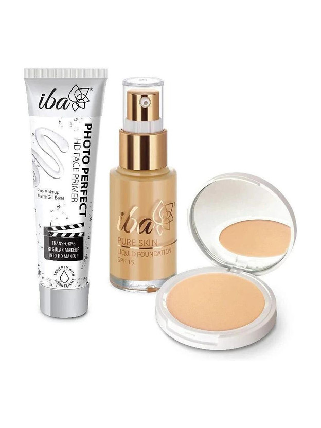 Iba Foundation + Compact + Primer Face Makeup Combo for Dusky Skin Tone (Sun Beige)