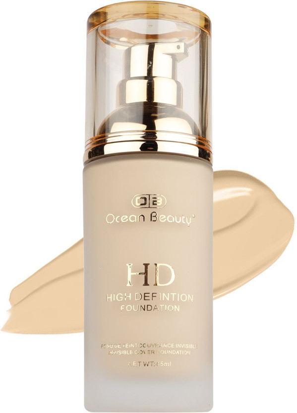OCEAN BEAUTY Waterproof High Coverage Liquid Matte Finish Foundation Cream And Makeup Brush Foundation(HD Beige For All Oily Dry Skin Full Natural Fair Dark Dusky Type Tone, 45 ml)