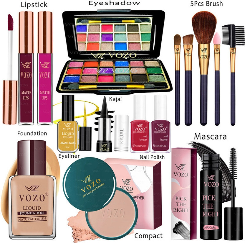 VOZO Makeup Kit Sets One-stop Beauty Package for Beginners and Professionals ST-180(Pack of 15)
