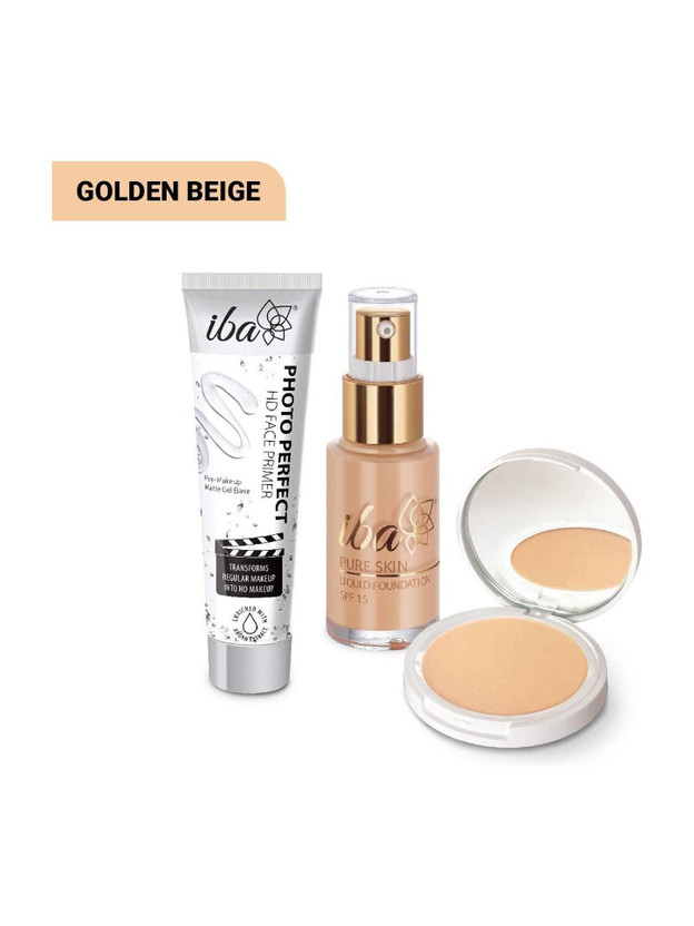 Iba Foundation + Compact + Primer Face Makeup Combo for Wheatish Skin Tone (Golden Beige)