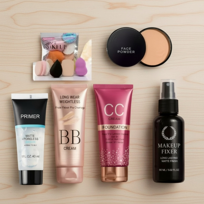 Kites beauty Makeup Combo Kit for Women | BB CC Cream Primer Fixer Compact Blender(Pack of 6)