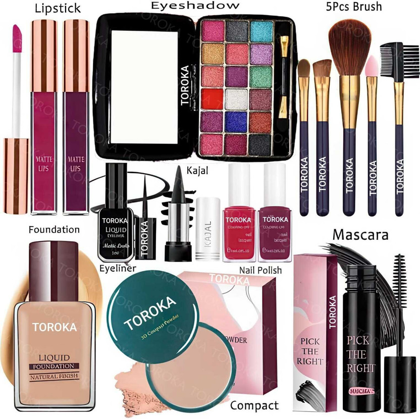 toroka Makeup Combo Kit One-stop Beauty Package for Beginners and Professionals 61(Pack of 10)