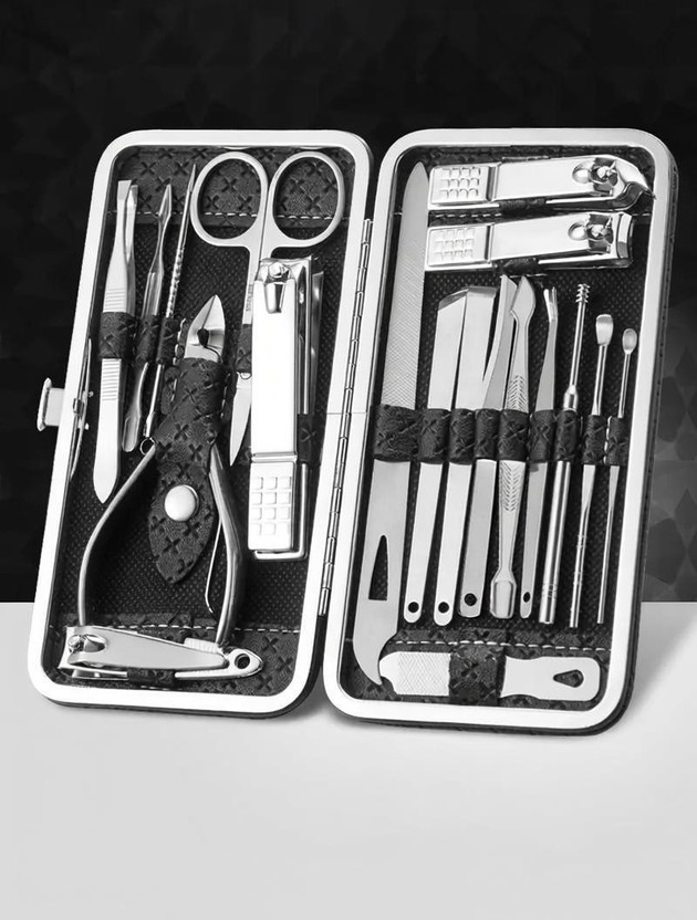 HEZON 19 Pcs Manicure Pedicure Set Stainless Steel Grooming Tool Kit with Case Black(19 ml, Set of 1)