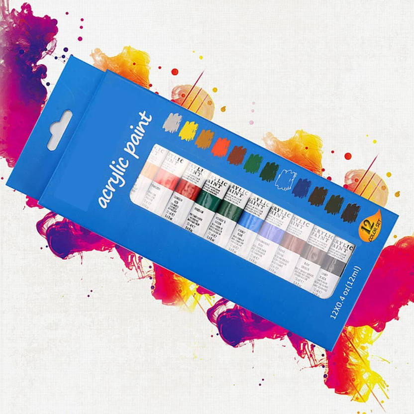 ECUSSI Acrylic Paint Set 12 Shades 12ml Tubes for Canvas, Craft, Hobby & Art Work(Set of 1, Multicolor)