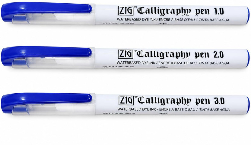Zig Zig Calligraphy Pen Set 1.0mm, 2.0mm & 3.0mm Oblique Tip | Water-Based Dye Ink Calligraphy(Pack of 3, Ink Color - Blue) - Flipkart Deal