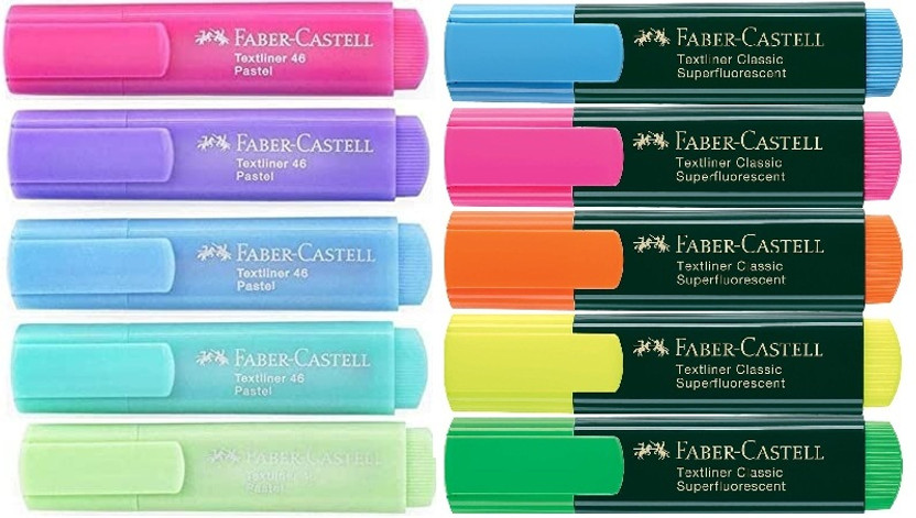 FABER-CASTELL Highlighter Set Of 10(5Pastel+5Normal)(Set of 10, Multicolor)