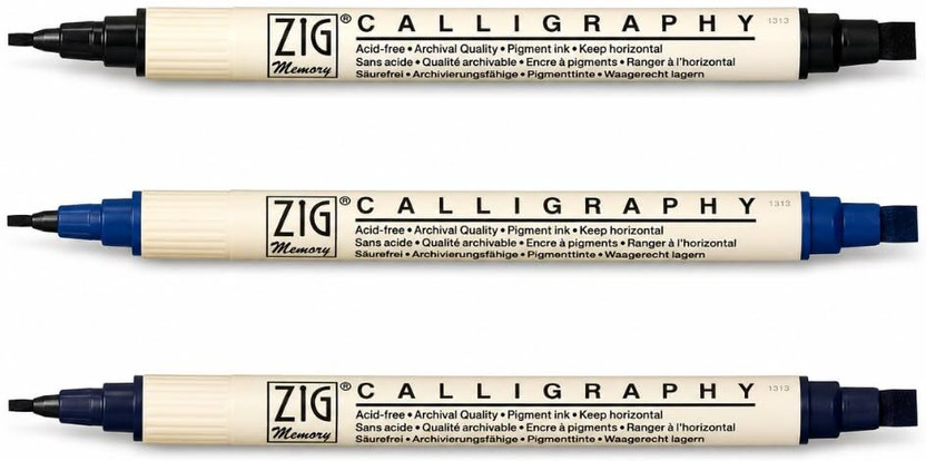 Zig Zig Calligraphy Dual Tip Marker 2mm & 5mm for Calligraphy, Lettering & Art Work(Set of 3, Black, Blue, NAVY) - Flipkart Deal
