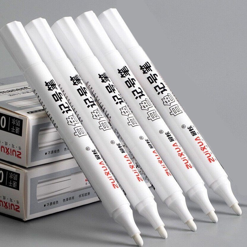 Definite White Permanent Marker Broad Tip for Plastic, Rubber, Glass, Metal etc(Set of 5, White)