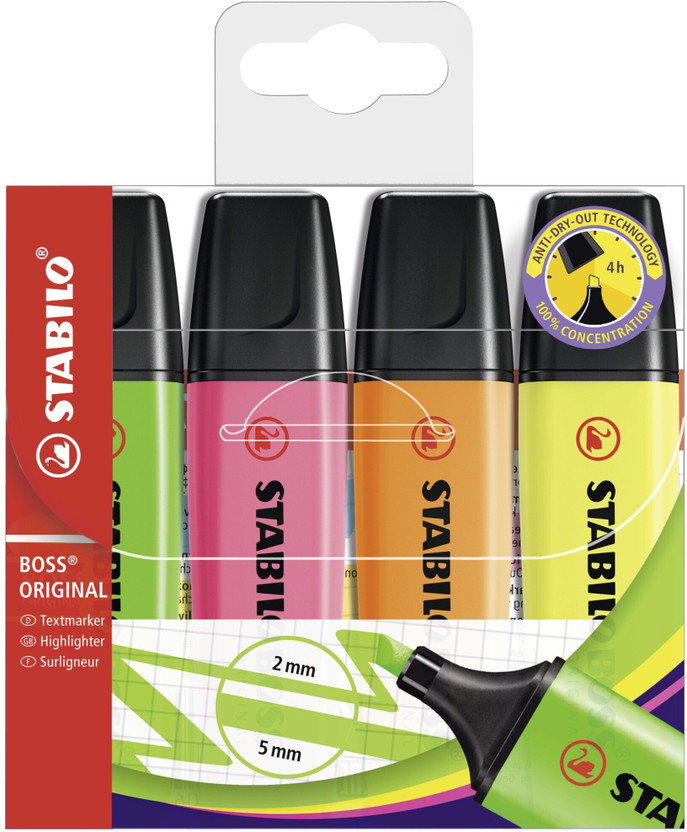 Stabilo BOSS ORIGINAL - Highlighter Pen - 70/4(Set of 4, Multicolor)