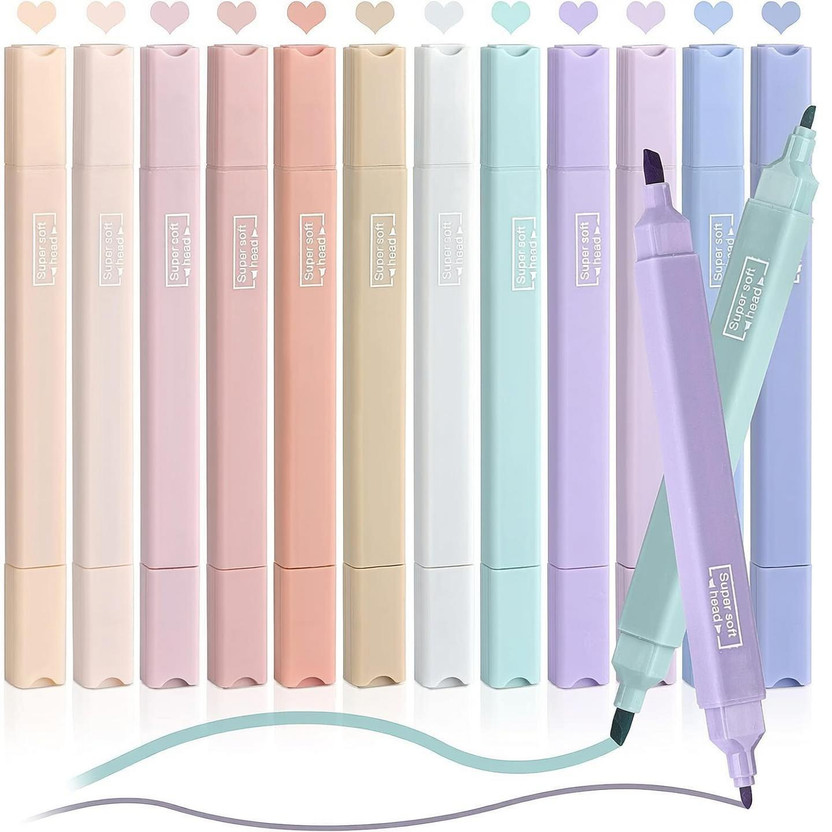 RIVER VELLY ENTERPRISE Chic Modern Minimal Pastel Tip Highlighters Pen, Multicolor(Set of 12, Multicolor)