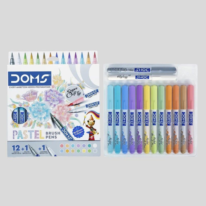 DOMS Pastel Super Soft Artist Brush Pens Set(Includes Blender Brush Pen)(Set of 14, Multicolor)