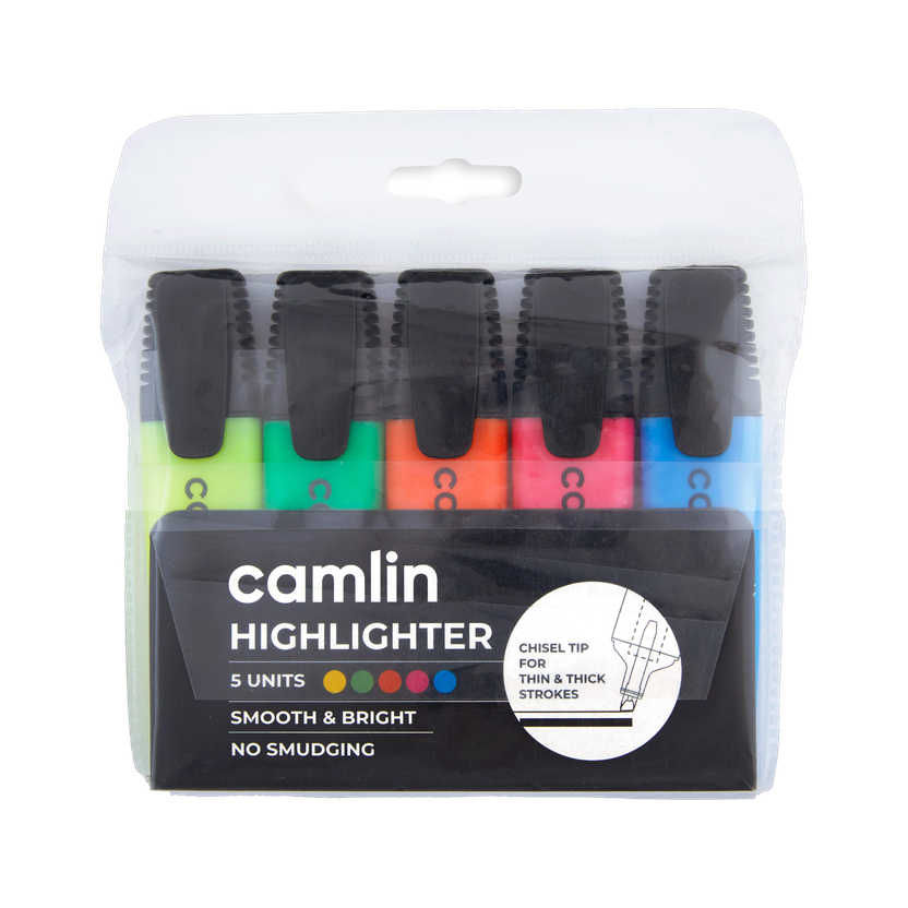 Camlin office highlighter(Set of 5, Orange, Green, Blue, Yellow, Pink)