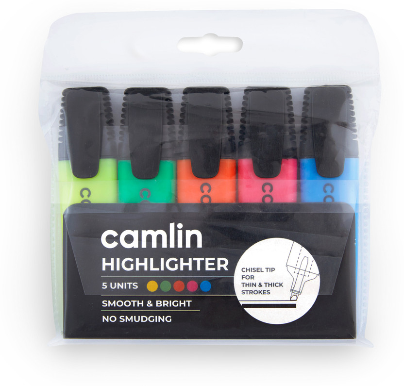 Camlin office highlighter(Set of 5, Orange, Green, Blue, Yellow, Pink)
