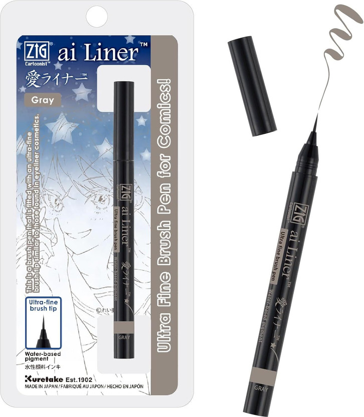 Zig ai Liner Ultra Fine Brush Tip Pen Gray Color | Perfect for Manga & Illustration(Set of 1, Gray)