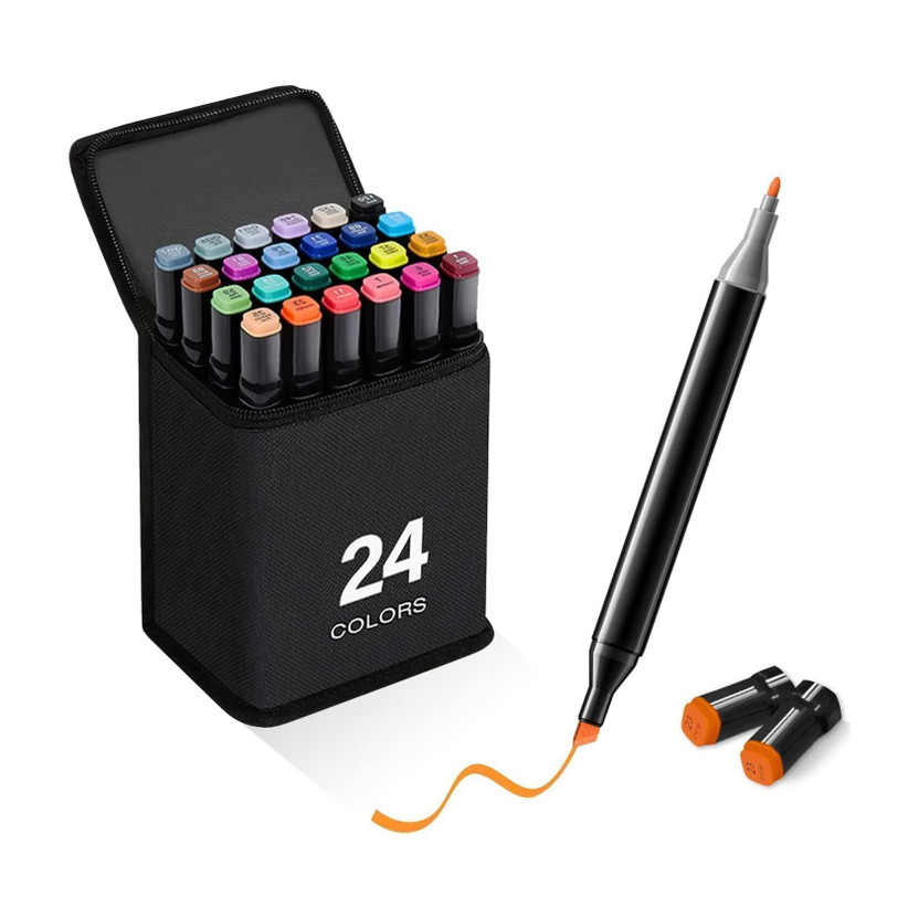 KRIJAM 24 Colors Dual Tip Art Markers Pens with Case Gift for Kids School Drawing(Set of 24, Multicolor)