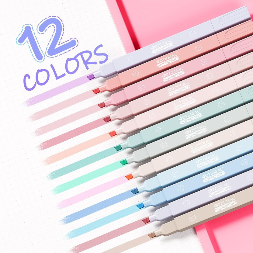 RIVER VELLY ENTERPRISE Dual Tip No-Bleed Bible Highlighter Pens for School, Office, Journaling, DIY(Set of 12, Multicolor)