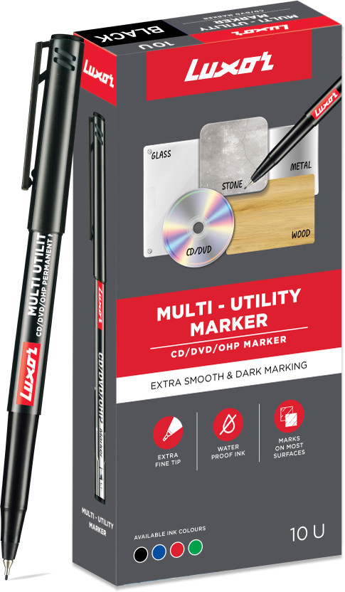 LUXOR Black CD/DVD/OHP Marker(Set of 10, Black)