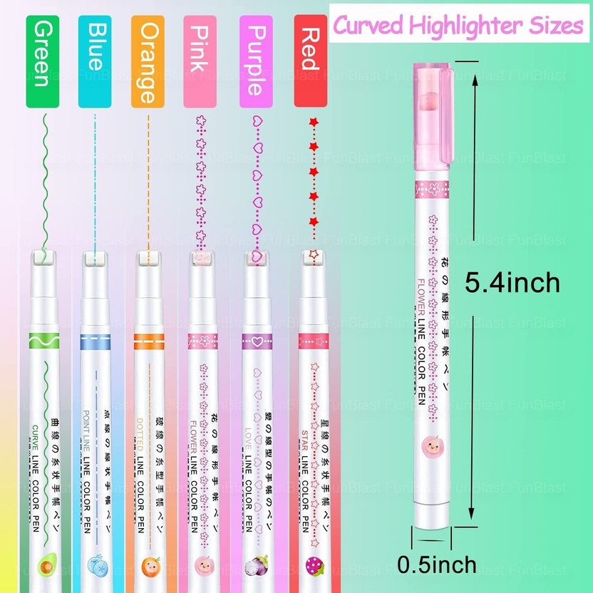 DESCTIDY Liner Pen Set Outline Pens with 6 Different Curve Shape PH13(Set of 7, Multicolor)