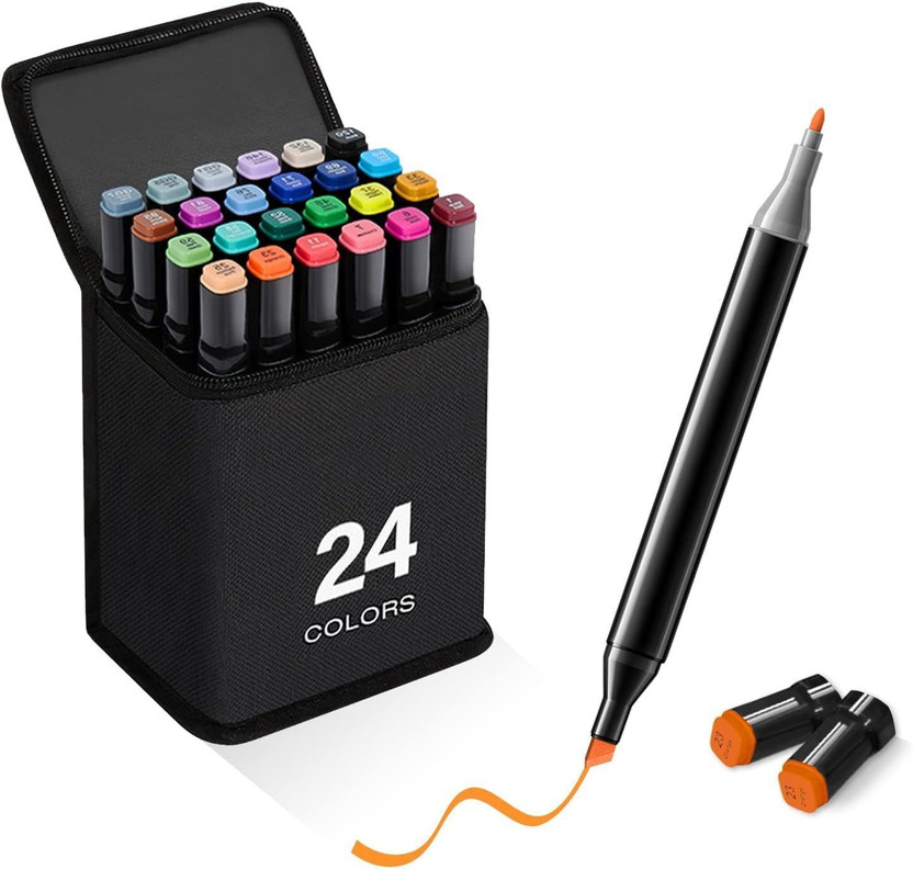Dwiza Enterprise 24 Pcs Colors Dual Tip Art Markers Coloring Alcohol Based Markers Colored Pens(Set of 24, Multicolor)