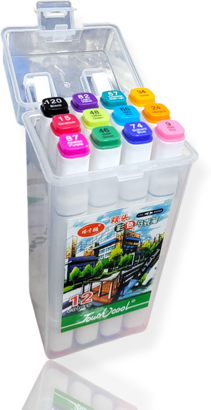 TouchCool World Famous Dual Dip Alcoholic Markers for Manga Anime Art(Set of 12, All Unique Shades)