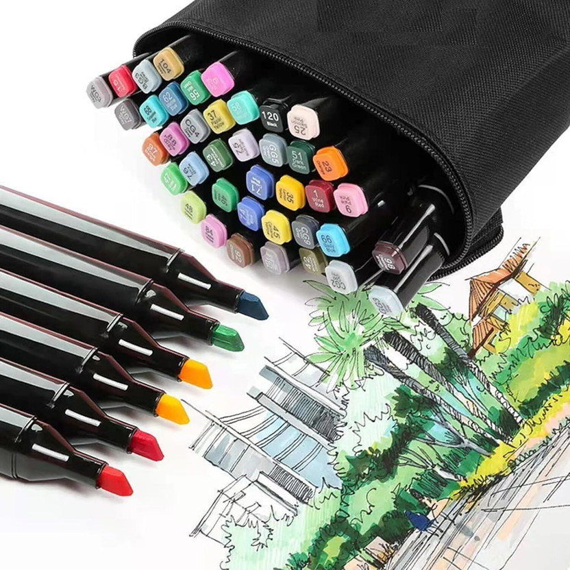 Opulent Dual Tip Art Markers-48 48 PCS Bullet and Calligraphy Alcohol Ink Marker Nib Nib Sketch Pen  with Washable Ink(Multicolor)