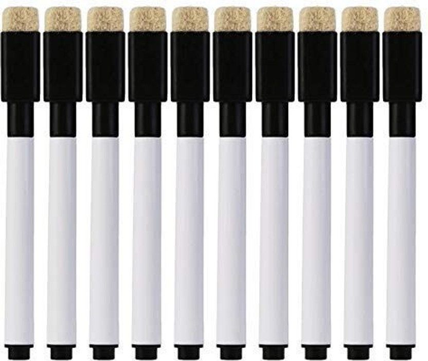 KRAFTMASTERS magnetic white board marker pens dry erase eraser, easy whiteboard black(Set of 10, Black)
