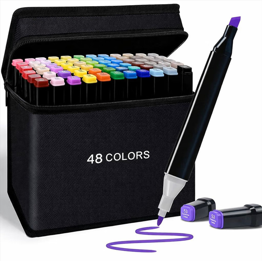 krishiv enterprise 48 Color Dual Tip Marker Sketch Pen Set | Fine & Broad | Ideal for Coloring(Set of 48, Multicolor)