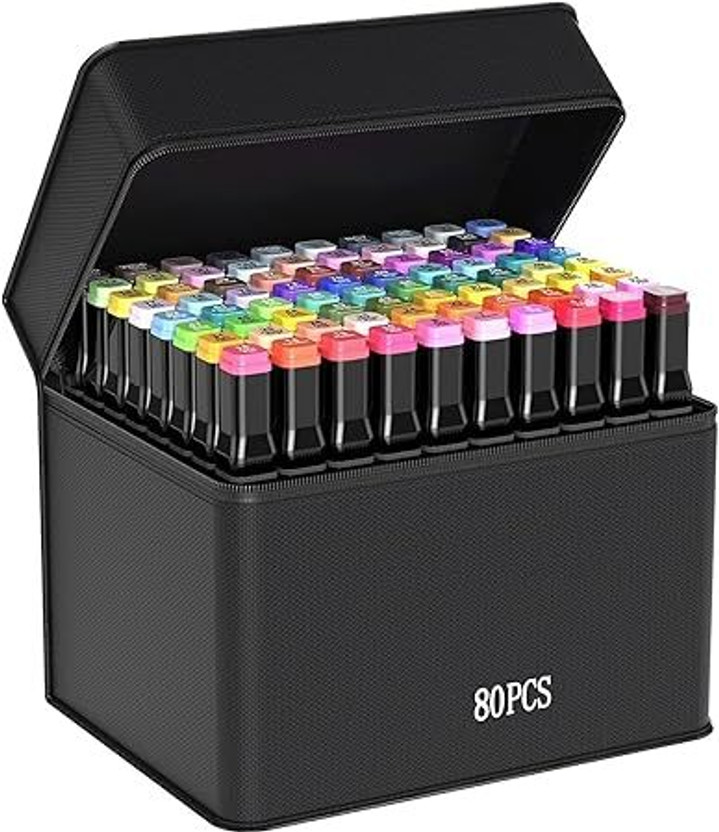ZNIK 80 Colors Alcohol Markers, Dual New Tip Permanent Sketch Art Markers for Artist(Set of 80, MULTICOLOR AB)