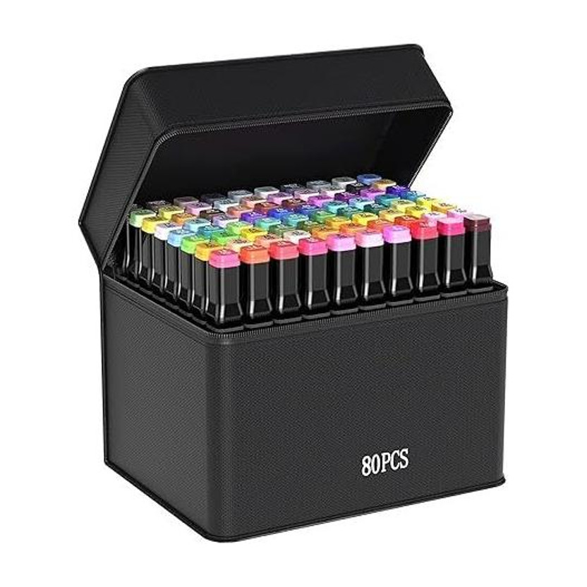 ZNIK 80 Colors Alcohol Markers, Dual New Tip Permanent Sketch Art Markers for Artist(Set of 80, MULTICOLOR AB)