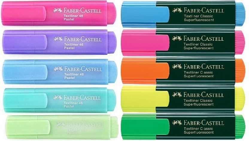FABER-CASTELL Highlighter Set Of 10(5Pastel+5Normal)(Set of 10, Multicolor)