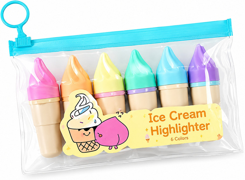 DREAMCORNER DREAMCORNER Cute Ice Cream Shaped Highlighter Pens Set for Kids & Students(Set of 6, Multicolor) - Flipkart Deal