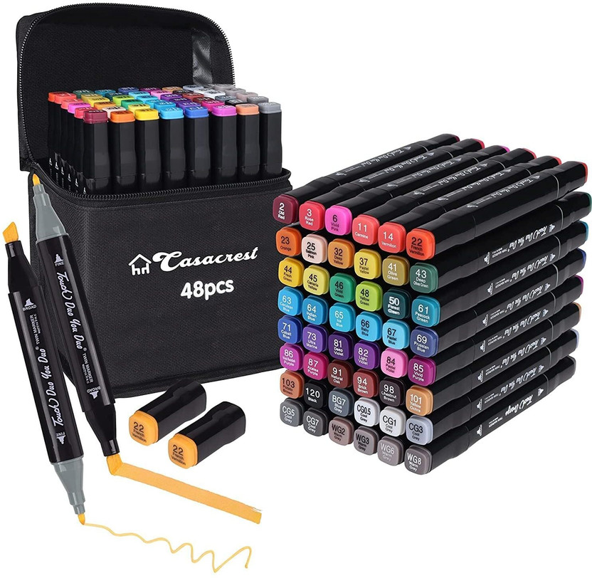 MOSHTU 48PCS DUAL TIP ART MARKER PEN SET - Professional Artist-Grade Kit(Set of 48, 48 Multicolor)