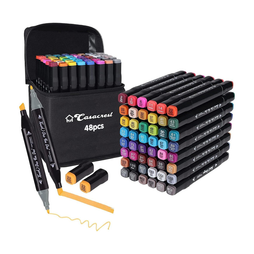 MOSHTU 48PCS DUAL TIP ART MARKER PEN SET - Professional Artist-Grade Kit(Set of 48, 48 Multicolor)