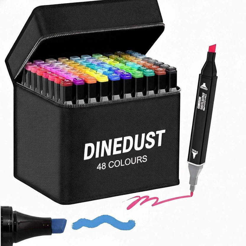 DINEDUST DINEDUST Dual Tip Art Markers 48 Pc Markers Set Colour Marker Pen with Carrying Case(Set of 48, Multicolor) - Flipkart Deal
