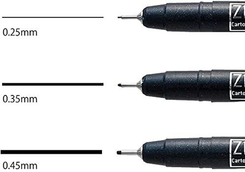 Zig CARTOONIST MANGAKA Black 3 set 0.25mm, 0.45mm, 0.65mm, for art(Set of 3, Black)