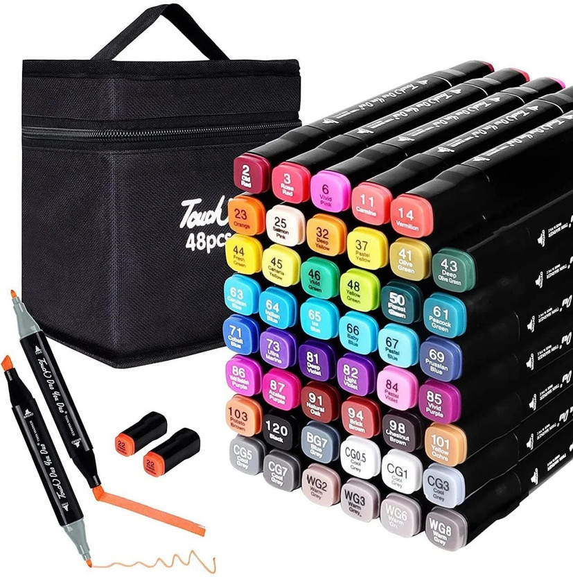 Zink ZNIK 48 Colors Alcohol Marker, Dual Tip Permanent Sketch Art Marker for Artist F(Set of 48, Multicolor)