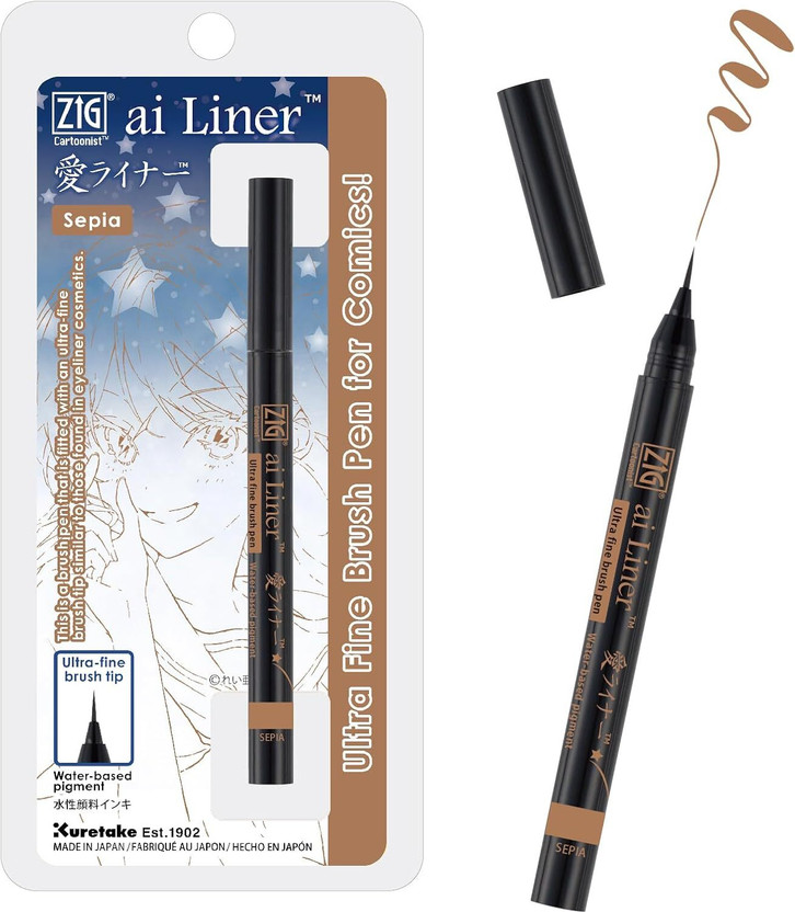 Zig ai Liner Ultra Fine Brush Tip Pen Sepia Color | Perfect for Manga & Illustration(Set of 1, Sepia)