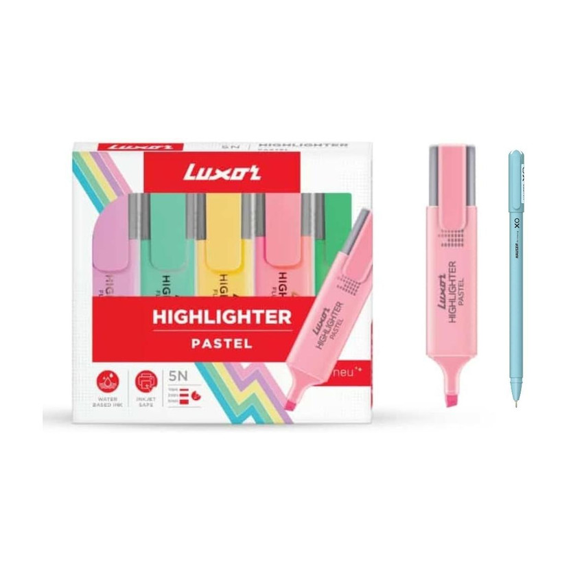 LUXOR Pastel Highlighter Pack Of 5 With XO Pen(Set of 5, Multicolor)