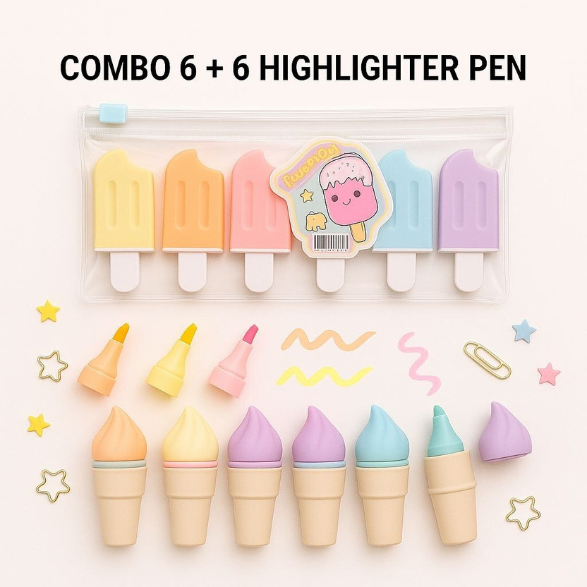 shreeGtrader ice cream shape highlighter pen combo(Set of 12, Multicolor)