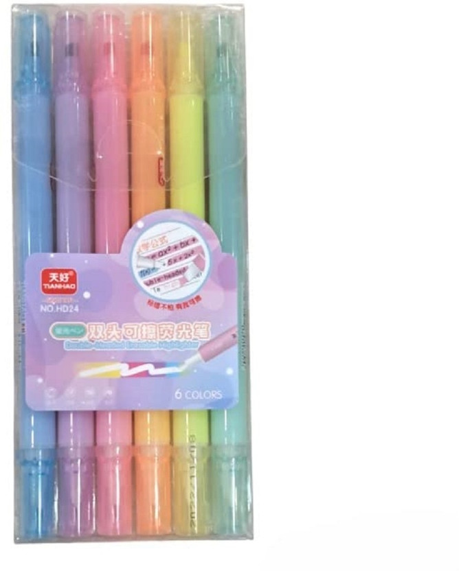 fixer 6 Erasable Highlighters with Dual-Ended Marker Ink(Pack of 6, Ink Color - Multicolor)