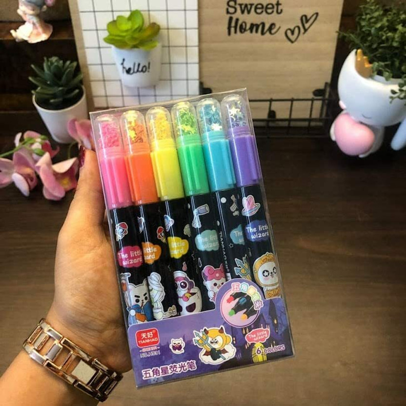 AMANVANI BTS Highlighter For Boys Cartoon Marker Highlighter For Kids Stationary Set(Set of 6, Multicolor)