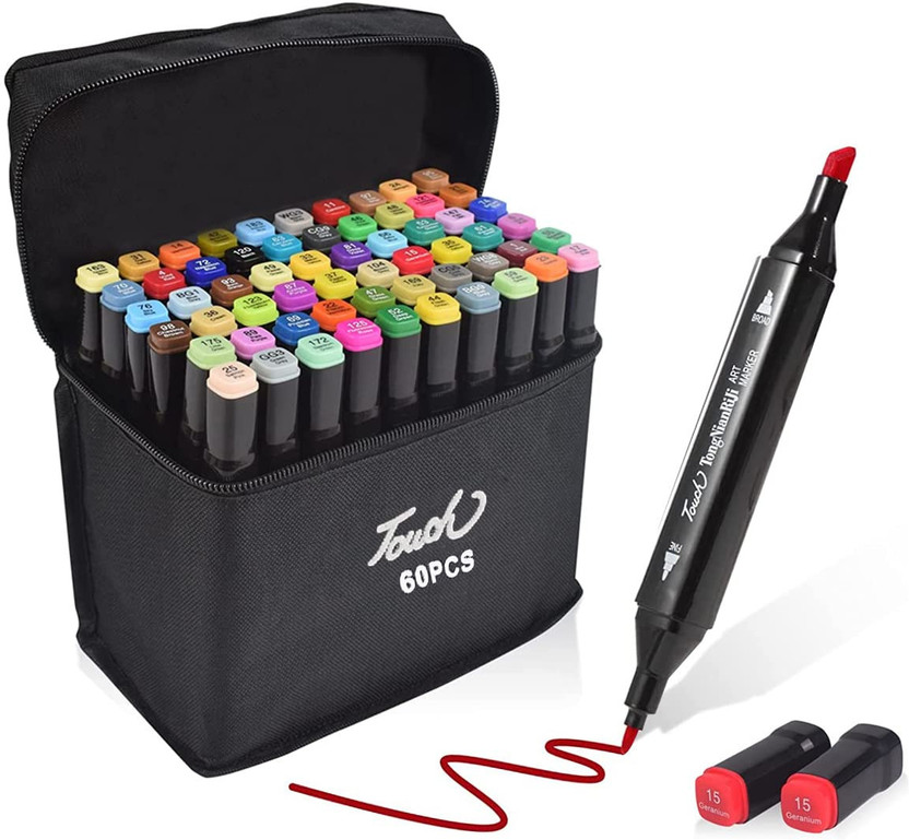 Trendegic 60 Colors Alcohol Based Dual Head Broad and Fine Tip Marker Drawing Pen with Bag(Set of 60, Multicolor)