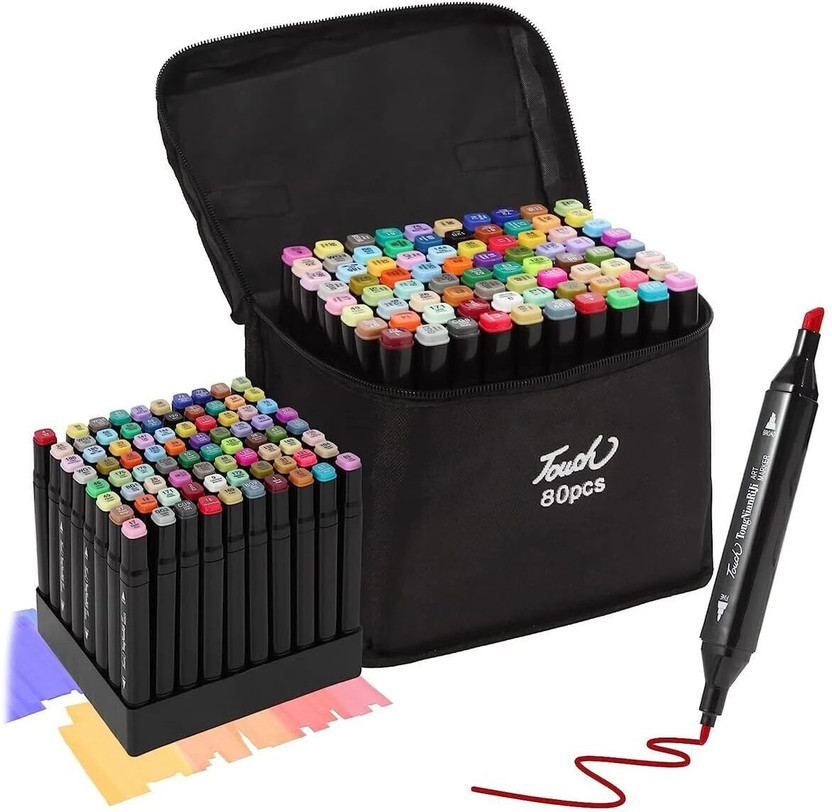 ZNIK 80 Colors Alcohol Markers, Dual Tip Permanent Sketch Art Markers for Artist New(Set of 80, MULTICOLOR AB)